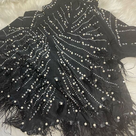 Unbranded Luxury Rhinestones & Pearls Feather Mini dress feather accents Size S - Picture 15 of 16